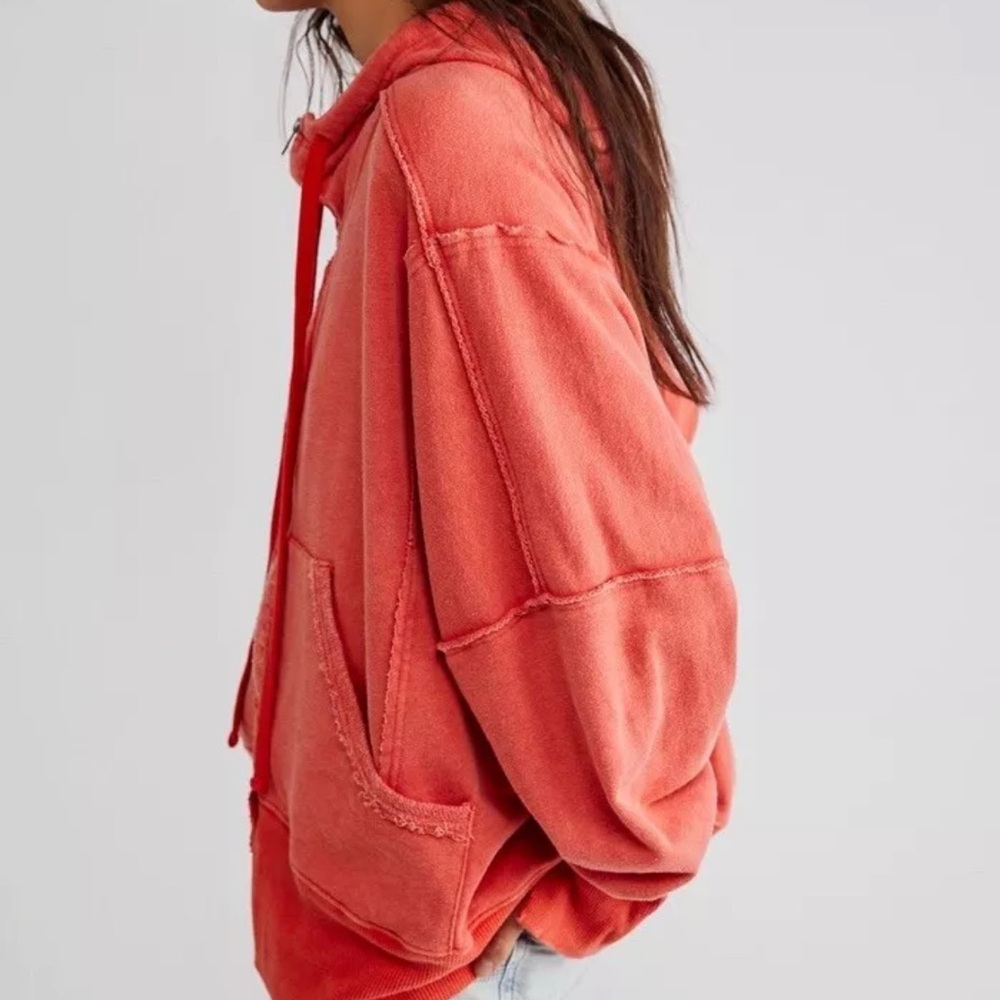 Free People We The Free Camden Hoodie Oversized Zipper Up Scarlet Sun - Picture 4 of 7